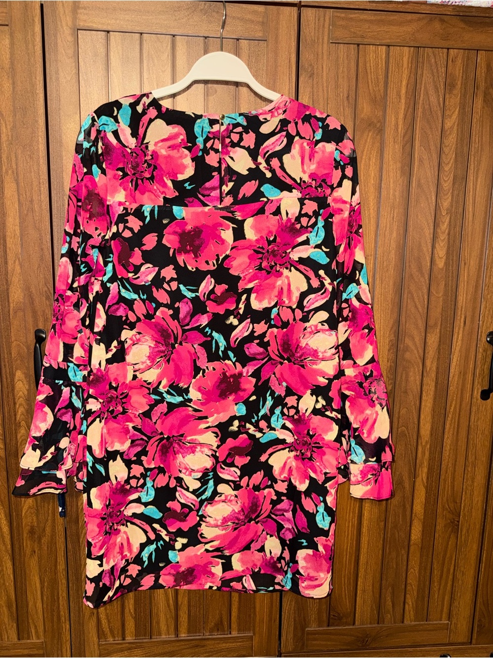Leyden Black Shift Dress with Hot Pink Floral Print